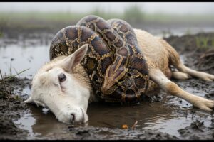 Animal rescue: mother lamp attacked by giant python, baby lamp calls for rescue