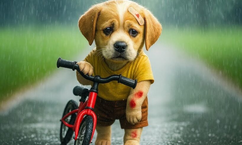 Baby Puppy Fights Through Rain to Rescue Trapped Kitten 🐱🌧️ Becomes a Hero After Storm Rescue 🚴❤️