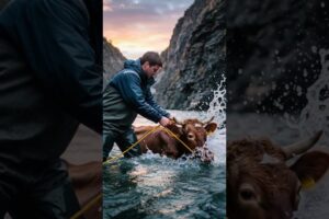 Brave Man Rescues Cow After It Slips Into River  | #animals  #pets