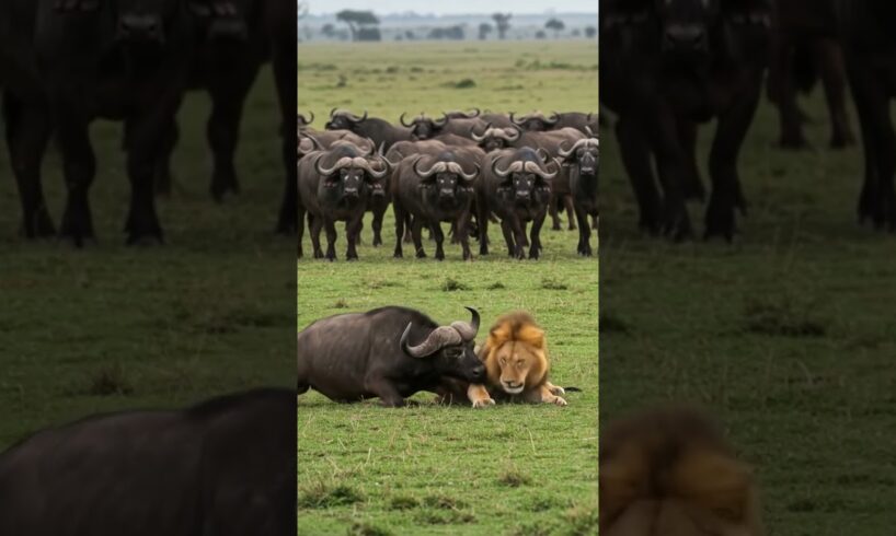 Buffalo Fight for Revenge! Lion Gets Ambushed By The Buffalo herd! 🦁🐃#lion #buffalo #animals