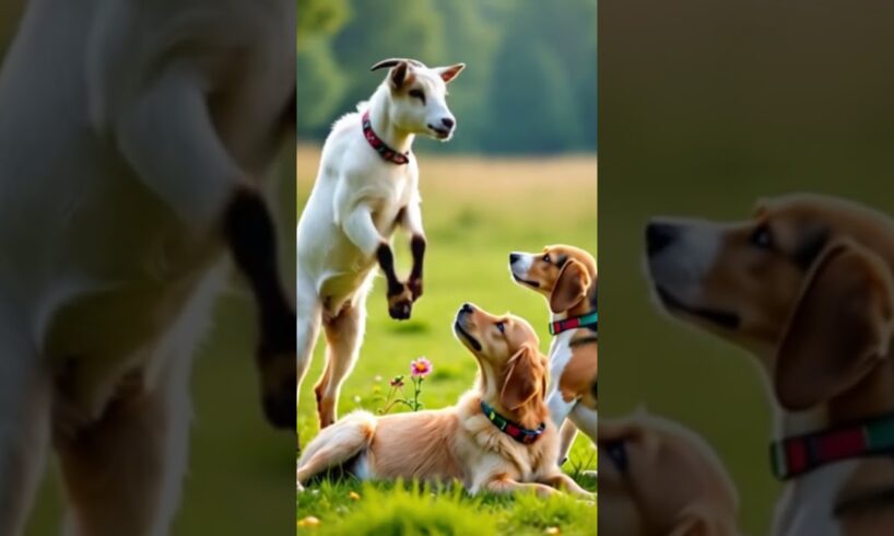 Goat playing with dogs #goat #beautifullgoats #shorts #whitegoat #animals #viral #cute #viralvideo