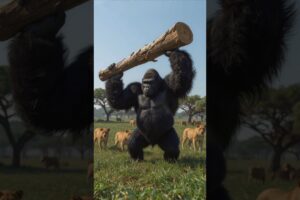 Lions Surround — But the Gorilla Fights Back! 🦍🦁 #animalbattle #animalfight