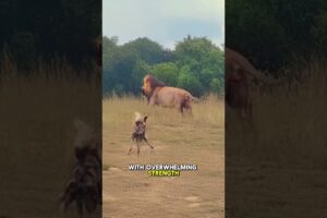 Male Lion Kills African Wild Dog Instantly With Powerful Bite  #wildlife #animals #predatorvsprey