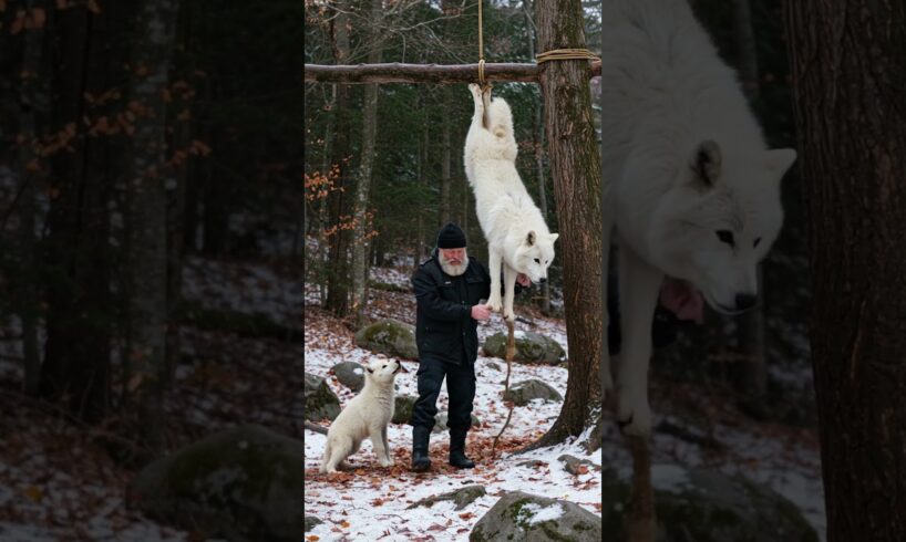 Mother Snow White Wolf Saved by her Cub with the Old Man's Help! #animals #rescue #humanity #wolf