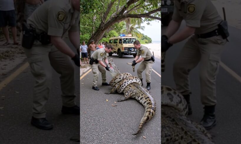 rescue crocodile from big snake