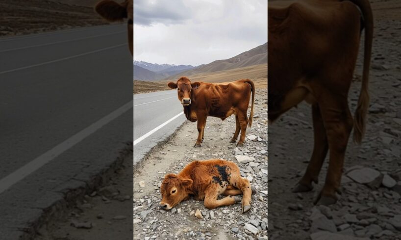 A Kind Man Saves baby Cow on Mountain Road #animals #shorts #rescue