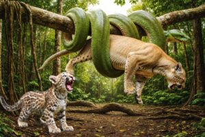 Brave Cougar Cub Saves Mother from Giant Anaconda in the Amazon