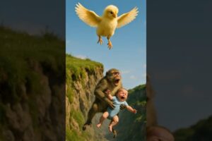 Chick 🐥 saves baby from monkey 🐒 #goldiechick #animalrescue #animalstories