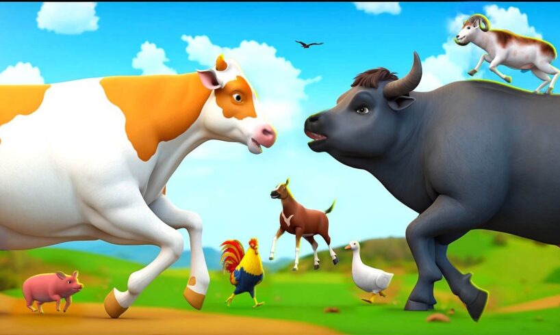 Cow vs. Buffalo: Epic Farm Animals Food Battle! | Mr. Donald’s Heroic Rescue Mission!