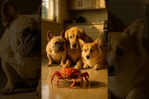 Cutest dogs vs. a giant crab. Who's winning? #funnydogs #puppies