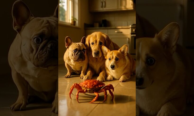 Cutest dogs vs. a giant crab. Who's winning? #funnydogs #puppies