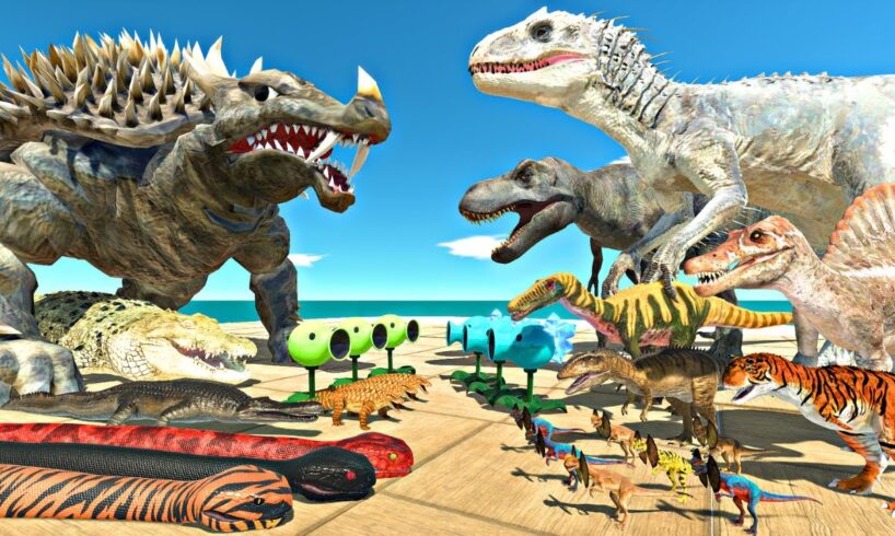 Dinosaurs Fights in Plants Arena | Anguirus vs Indominus Rex - Animal Revolt Battle Simulator