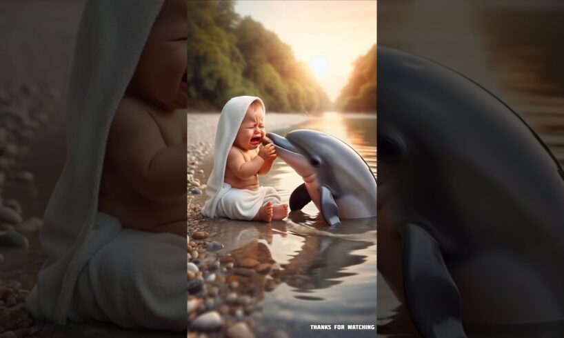 Dolphin Saves Baby from Shark After River Fall! 😭 #ai #animals #dolphin #river #baby #rescue #story