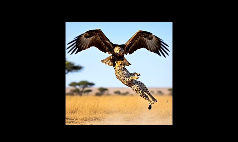 Flying Eagle vs Cheetah Clash 🐆🦅 | Wild Animal Fight Shorts #wildlife #anime
