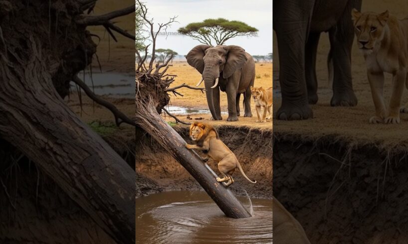 Hero Elephant Saves A Deadly Drowns lion! #humanity #animals #lion #elephant #friendship