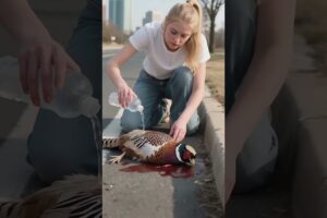 Kind Woman Rescues Pheasant That Fainted on the Road.#shorts #animals #rescue