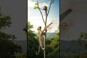 Leopard Cuts Tree & Monkey Falls Down | Wild Animal Fight 🐆🐒🌳 #junglelife  #loveinthejungle