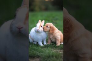 Rabbit and Puppy playing #cute #animals