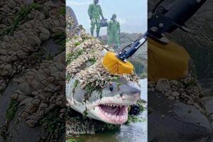 Removing Barnacles from a Shark with a Vibration Brush | Rare Rescue Moment #animalrescue #sealife