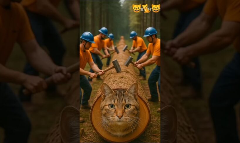 Rescue Cat Stuck Inside a Big Log | Amazing Animal Rescue #shorts