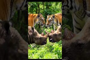Wild animal fight caught on video – Tigers vs Rhinos 🐾 #WildlifeBattle #ViralShorts #Nature #tiger