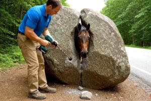 animal rescue : Man Performs Incredible Rescue of Horse Trapped Inside Solid Rock
