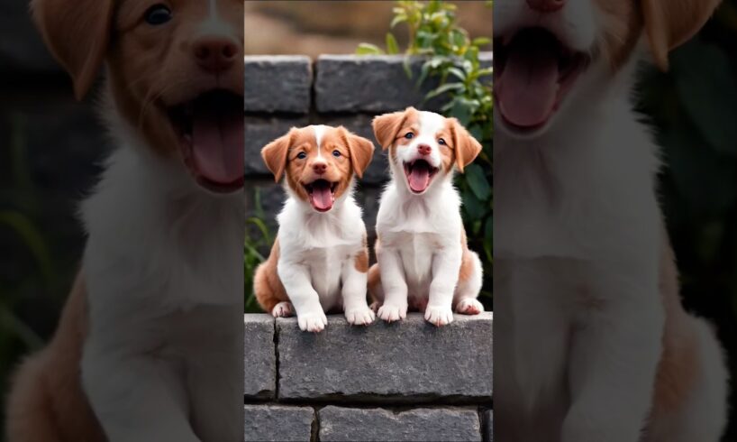 cute puppies barking, sitting on a wall #puppy #dog #dogvideos #barking #dogs #youtubeshorts #shorts