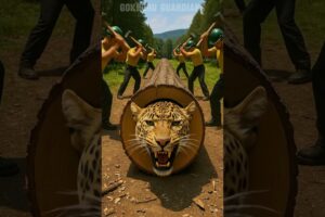 rescue leopard from giant log #animals #wildlife #shorts