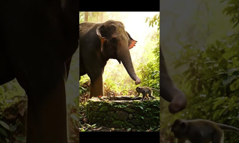 Elephant Saves Monkey from Well 🐘💦 #shortsfeed #shortvideo #shorts #elephant #monkey #well #trending
