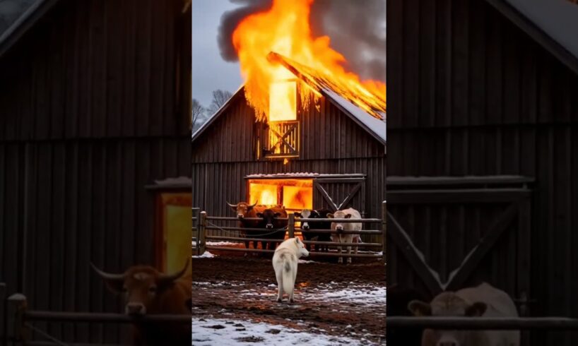 Animals Feel Too: Brave Wolf-Dog Help Cows to Escape #shorts #cow #humanity #rescue