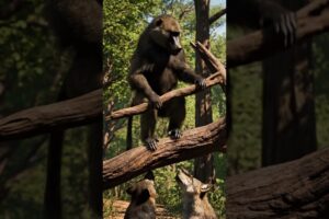 Baboon FIGHTS Two Wolves With a Stick!  #film #survival