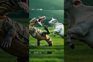 Cow vs Komodo dragon fight for baby #cow #kodomo #animals #animalbattle #babyanimal