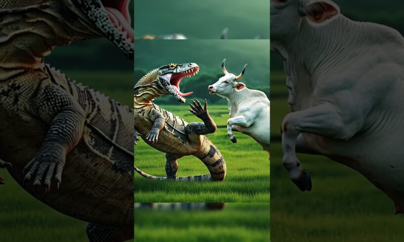 Cow vs Komodo dragon fight for baby #cow #kodomo #animals #animalbattle #babyanimal