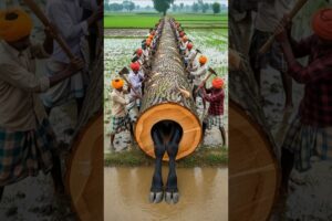 Rescue Black Cow From Giant Log! #humanity #cow #animals #pets #funny