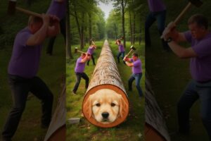 Rescue Cute Puppy 🐶 Stuck Inside Giant Log 🪵 | Emotional Animal Rescue | #animals #shorts#funny #ai