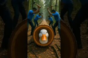 Rescue the duck and its offspring from the huge log 🦆 | Emotional Animal Rescue #shorts #animals