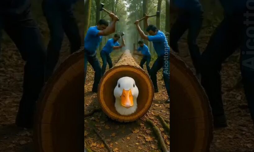 Rescue the duck and its offspring from the huge log 🦆 | Emotional Animal Rescue #shorts #animals