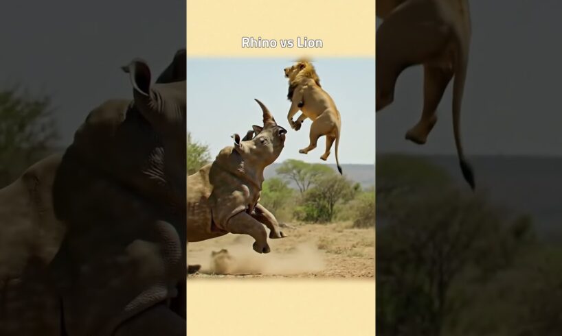 Rhino vs Lion #animals #Rhino #Lion
