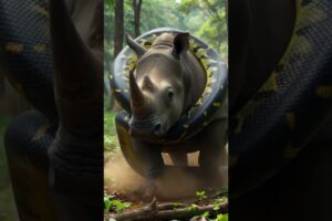 Snake vs Rhino | Realistic Wild Animal Fight in Jungle #shorts  #animalfight