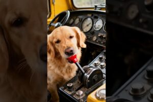 The golden retriever saved the green-skinned train. #rescue #goldenretriever