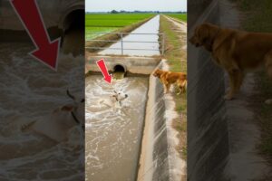 The smart dog called his grandfather to help the stuck cow #goldenretriever #rescueefforts #rescue