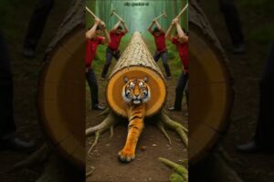 rescue the tiger Baby from giant log #funny #animals #comodyeffect