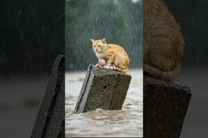 A Heartwarming Rescue: Dog Saves Mother Cat and Kitten from the Flood 🐶🌧️🐱💖 #dog #bravedog