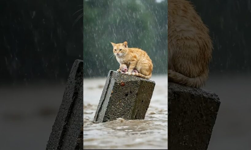 A Heartwarming Rescue: Dog Saves Mother Cat and Kitten from the Flood 🐶🌧️🐱💖 #dog #bravedog