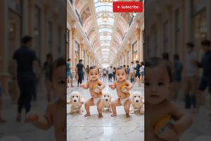 Adorable Twin Babies Dancing with Cute Puppies in Mall 🥁🐶✨ | Cutest Video Ever!