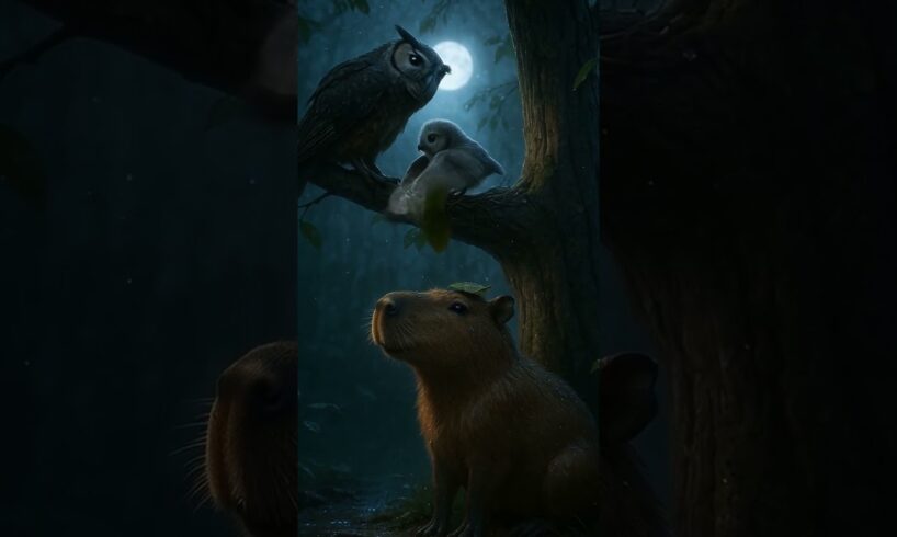 Capybara saves baby owl fallen from nest 🦫🦉💛 #CapybaraRescue #OwlRescue #CuteAnimals #AnimalRescue