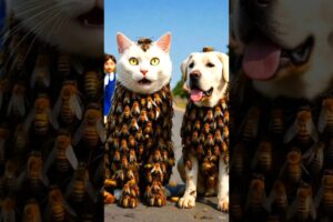 Cat & Dog Covered in Bees 😱#Chanimal #cat animal rescue #ai
