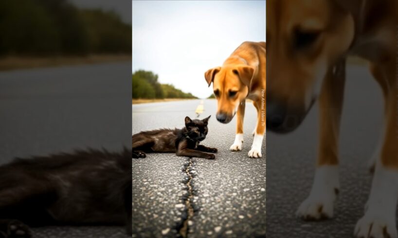 Dog Saves Dying Cat on a Lonely Road | Heart-Touching Animal Rescue Story 🐾