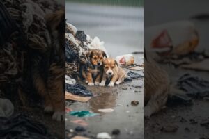 Elderly Man Rescues Two Abandoned Puppies in the Rain #animalrescue #dog #puppy