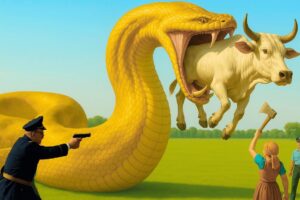 Emergency Rescue Team Saves Exhausted White Road Bull from Deadly Python Attack 🚨🐂🐍